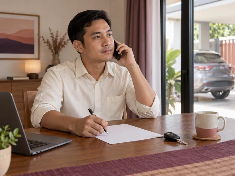 Pelanggan merancang pertanyaan melalui telefon di rumah